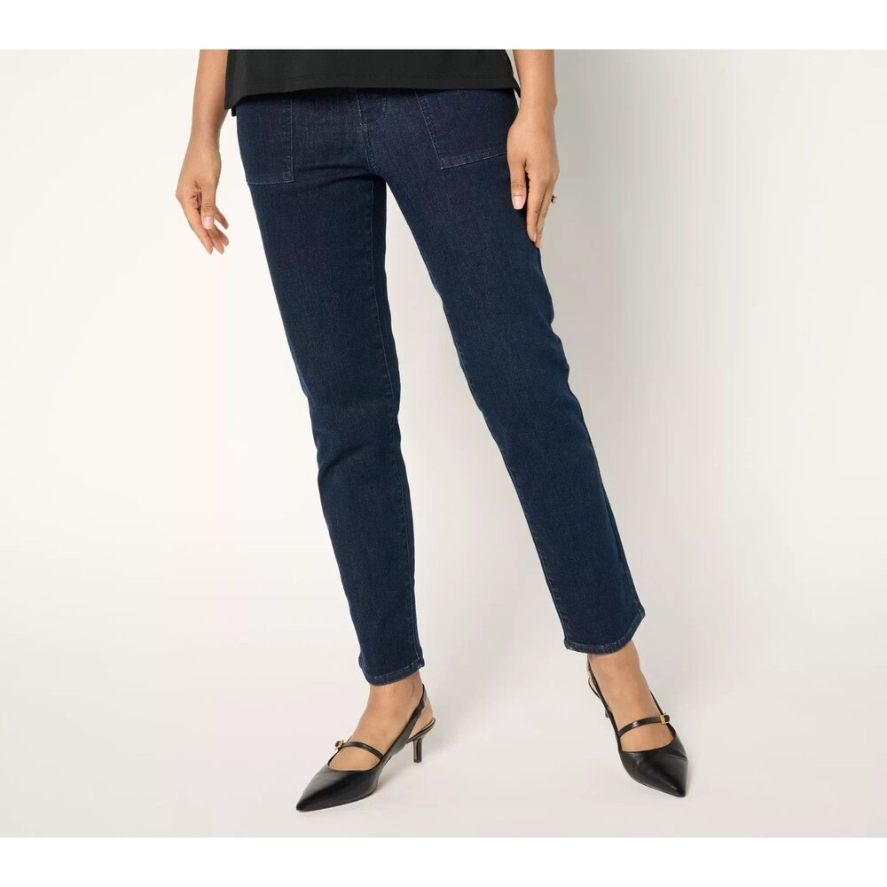 Women with Control Petite Contour Curves Straight Leg Jeans Dark Wash Sz 10P